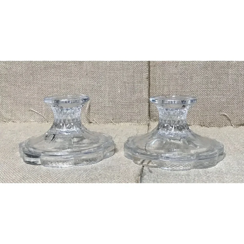 Vintage Zajecar Crystal Taper Candle Holder Set Scalloped Base Fairy Core - Picture 1 of 4